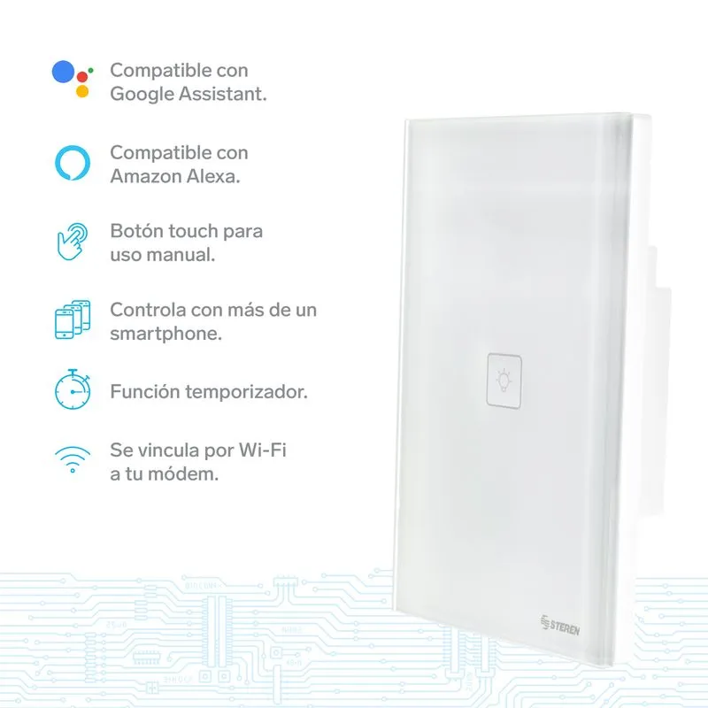 Apagador Inteligente Wifi Touch 4 Botones Blanco Compatible Con