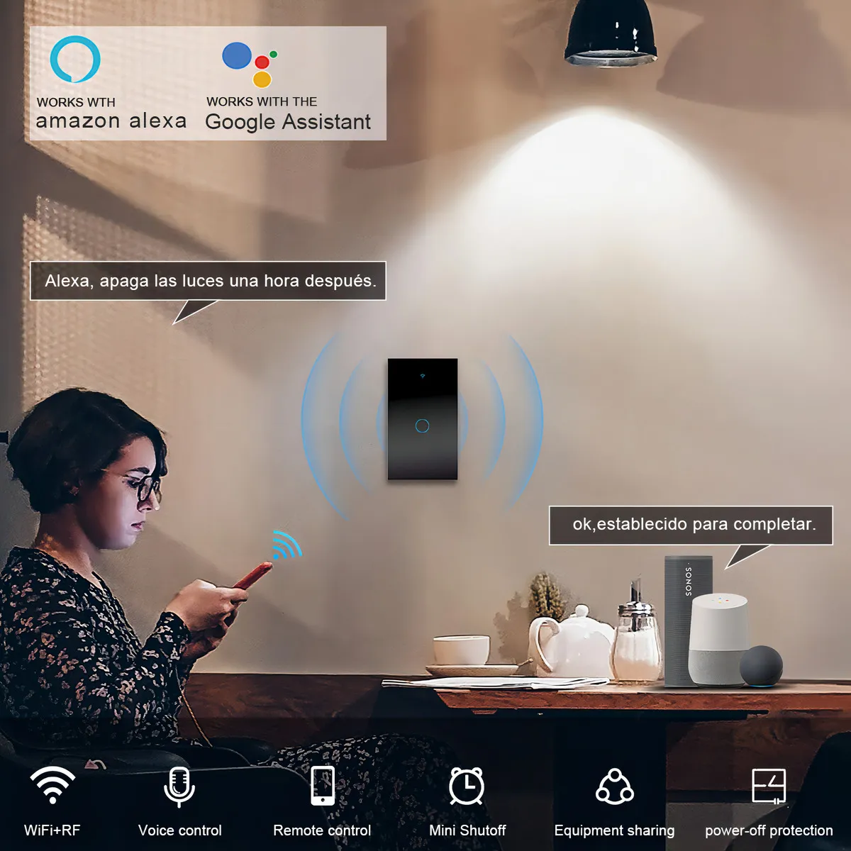 Apagador inteligente WiFi negro de 1 canal Hibrido | Tuya Smart - SmartLife - Imagen 7
